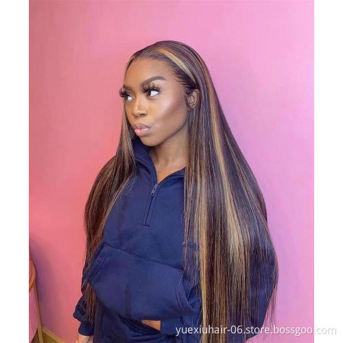 Virgin Cuticle Aligned Brazilian Human Hair Transparent Lace Frontal Highlight HD Lace Front Wig With Baby Hair For Black Women